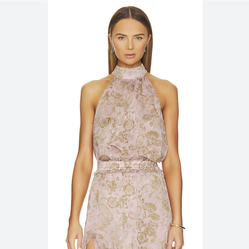Misa Los Angeles Anka Halter Top in Rose Paisely, Large, NWOT